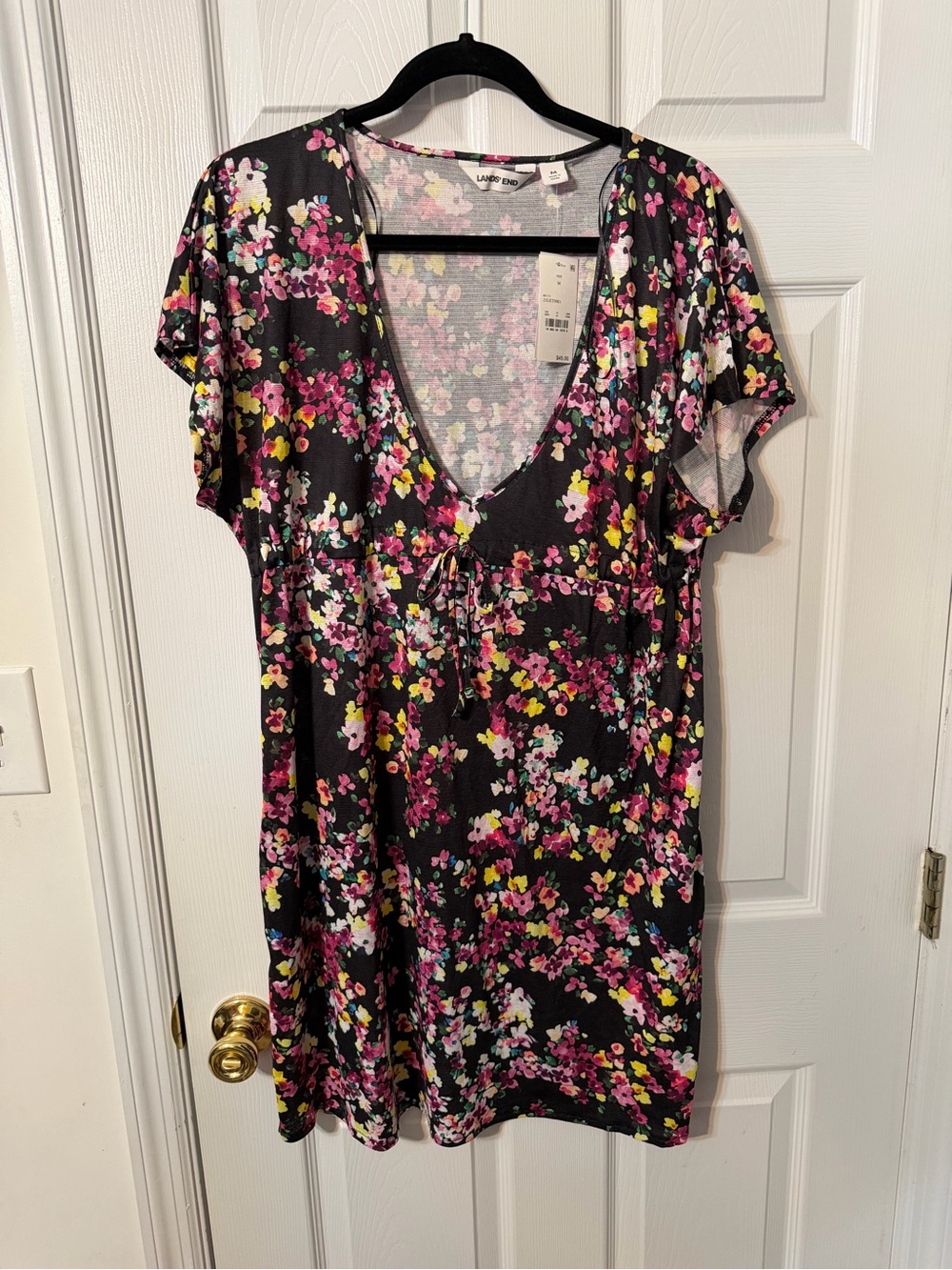 Lands' End Floral Multi-Color Women's Swim Coverup - Black Trim